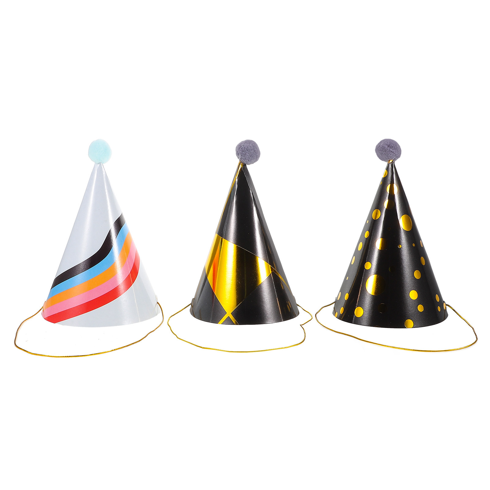 3Pcs Gold Foil Accented Paper  - đánh giá và giá Party Hat Cone